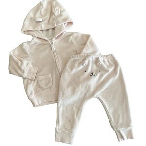 Carter's Terrycloth Zip Up Hoodie & Joggers Set with Bear Ears in Pale Pink